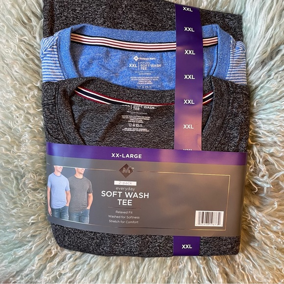 Member's Mark Other - Soft Wash Tees- Dark Gray and blue striped 2 pack
